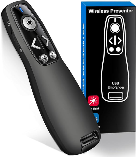 All-in-One Wireless Presentation Clicker with Red Light & Volume Remote Control- USB&Type-C PPT Remote Compatible with Mac/Windows/Laptop/Computer - Ideal for Powerpoint, Business, Classroom