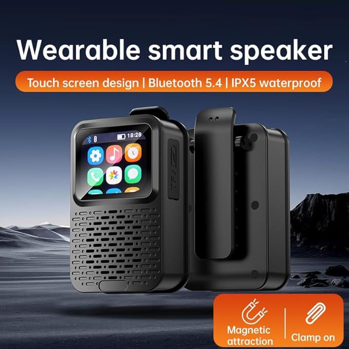 E I F E R Portable Bluetooth Speakers, Smart LED Touch Screen Speaker with Bluetooth 5.4, IPX5 Waterproof, 40mm Sound Unit, Multi-Function Display Wearable Speaker