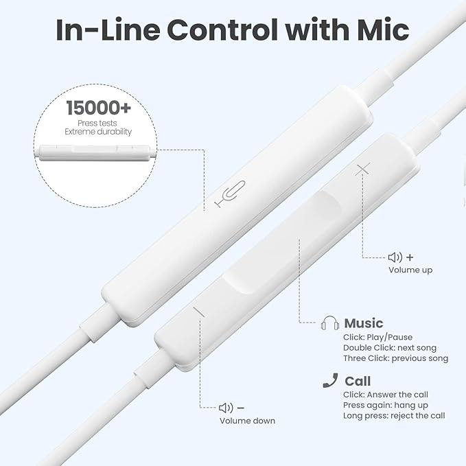 2 Pack USB C Headphones for iPhone 16/15 Type C Earbuds Wired Earphones with Mic & Remote Control Noise Cancelling for iPad Pro, Galaxy S23/S22/S21/S20/Ultra Note 10/20, Pixel 7/6/6a/5/4
