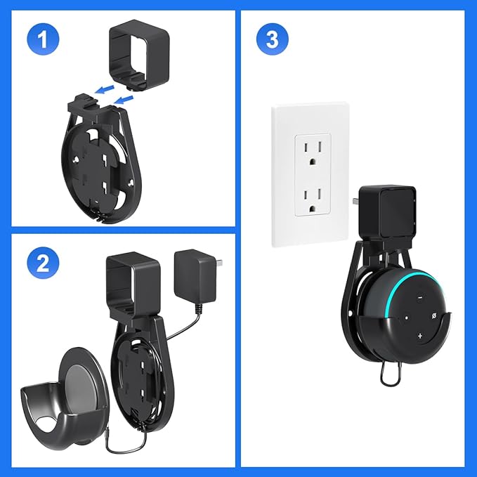 suptek Wall Mount Holder, for Echo Dot 3rd Gen, Outlet Wall Mount Stand for Alexa, with Built-in Cable Management, Wall Screw or Stick-on Option, 2Packs, S5B-2