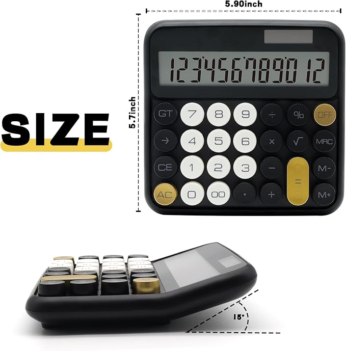 Black Calculator, UPIHO Standard Calculator 12 Digit with Large LCD Display and Big Buttons, Black Gold Office Accessories for Women Desk, Supplies for Office,School, Home, Business
