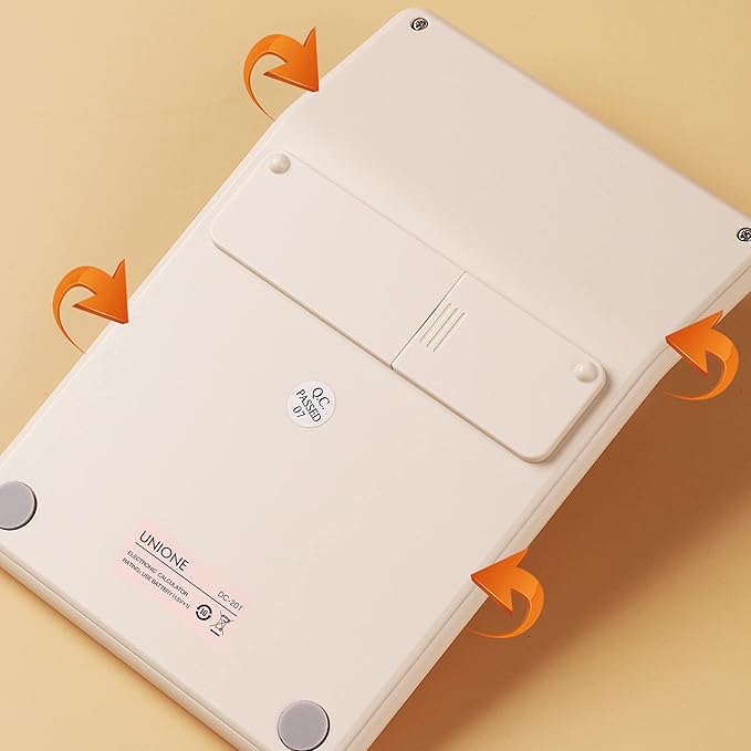 UNIONE Desktop Beige Calculator with a Bright LCD, Dual Power Handheld Desktop. Color. Business, Office, High School, 4×6 inch