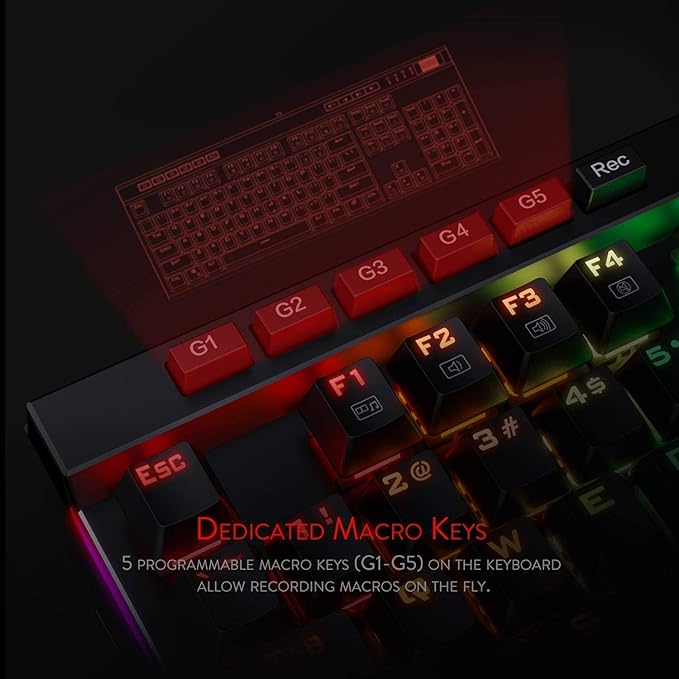Redragon K580 VATA RGB LED Backlit Mechanical Gaming Keyboard with Macro Keys & Dedicated Media Controls, Hot-Swappable Socket, Onboard Macro Recording (Brown Switches)