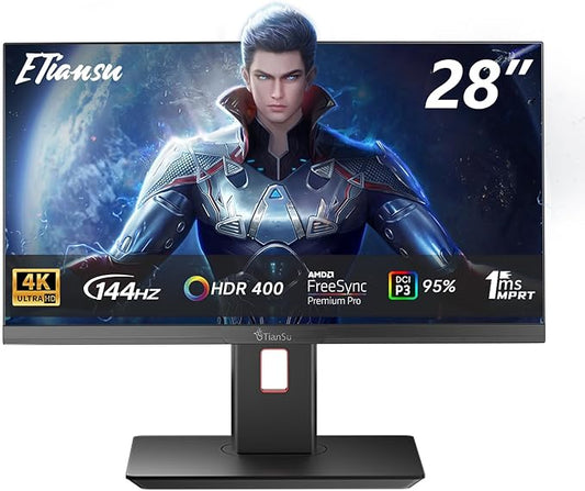28 Inch 4K UHD 3840x2160 144Hz Gaming Computer Monitor,1ms IPS PC Screen,AMD FreeSync Premium,125% sRGB,95% DCI-P3,Monitor with Speaker,HDMI2.1,DP1.4,Height Adjustable