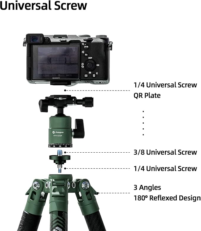 Fotopro 62 Inch Carbon Fiber Tripod for Camera Ultralight Travel Camera Tripod Max Loads Up 22lbs X-Aircross 3 Green