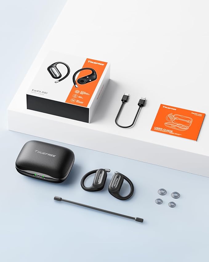truefree DS1 Open-Ear Headphones, Bluetooth 6.0 Wireless Earbuds with Ear Hooks, Spatial Sound, 4 Mics Clear Calls, 40H Playtime, Fast Charging, Multipoint Connection, IPX5-Rated for Sports, Snug Fit