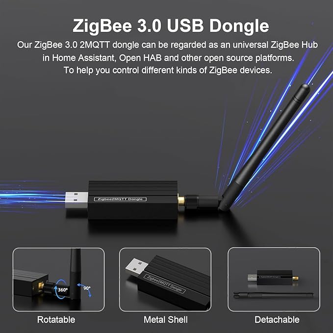 Zigbee 3.0 USB Dongle Gateway, Wireless Universal Zigbee USB Gateway Hub with Antenna, WiFi USB Adapter Coordinated for Home Assistant, Zigbee2MQTT, Open HAB