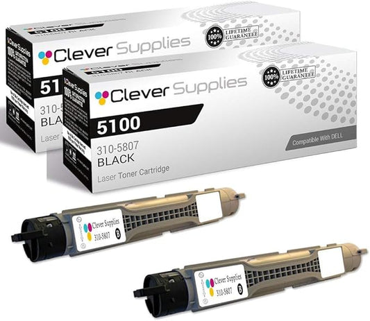 CS Replacement Toner Cartridge Compatible with Dell 5100 310-5807 Black Color Laser 5100CN 2 Set
