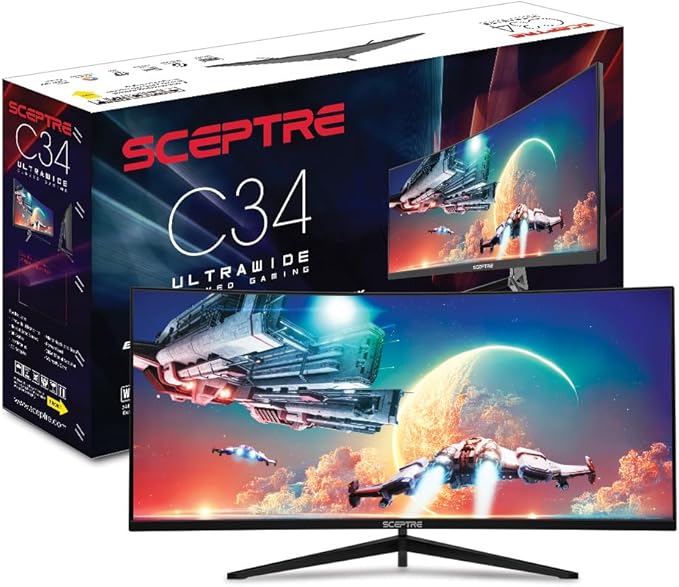 34-Inch Curved Ultrawide WQHD Gaming Monitor 3440 x 1440 R1500 up to 180Hz DisplayPort x2 99% sRGB 1ms, Machine Black 2025 (C345B Series)