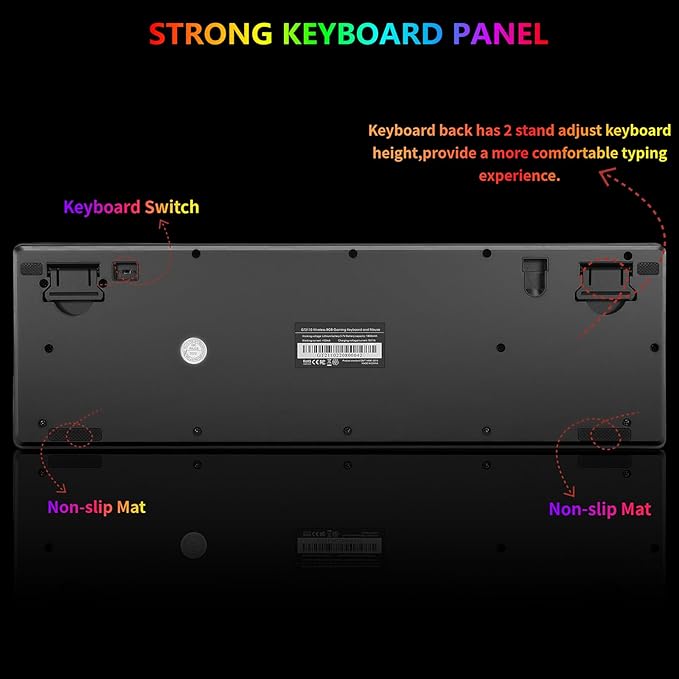 Wireless RGB Gaming Keyboard and Mouse - Rechargeable RGB Backlit,Long Battery Life,Mechanical Feel,7 Color Gaming Mouse for PC Game and Work