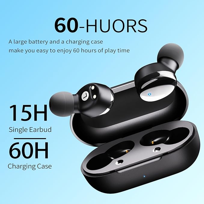 Wireless Earbuds in-Ear Headphones Bluetooth 5.3 with Built-in Mics Deep Bass Clear Call Ultralight Headsets Up to 60H Play Time for Studying Workout Gaming