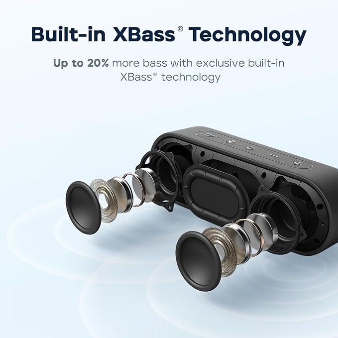 Tribit XSound Go Bluetooth Speaker, 16W Portable Wireless Speaker with Loud Sound, 24H Playtime, IPX7 Waterproof, Custom EQ, XBass, BT5.3, TWS Pairing, Type-C, Outdoor/Home/Travel/Beach/Shower (Black)