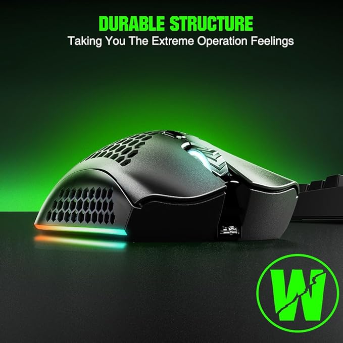 KM-1 Gaming Mouse, Wireless Mouse Gaming Computer Mice USB with Honeycomb Shell, 6 Programmed Buttons, 3 Adjustable DPI, Ergonomic RGB Optical Mouse for PC Mac Laptop
