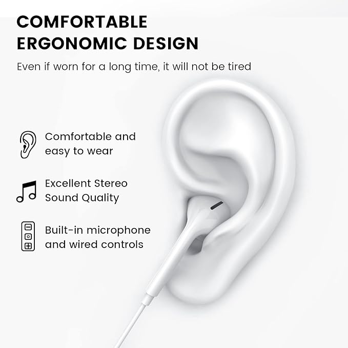 MOSWAG in Ear Headphones, Half in Ear Headphones with Mic Built in Volume Control Suitable for IPad, Android, MP3, Samsung Most 3.5mm Audio Devices