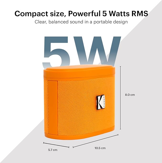 KODAK SOUNDBRIX™ Bluetooth Speaker with HD Sound Portable Wireless IPX4 Water Resistant Upto 5H Playtime V5.4 for Home Party Outdoor Beach Electronic Gadgets Birthday Gift Orange Stackable Speakers