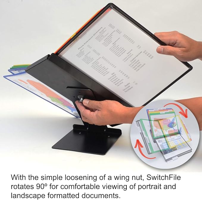 Ultimate Office SwitchFile Reference Organizer Displays Both Landscape or Portrait Documents, Desk or Wall Mount, Featuring, 10 EZ-Load Pockets to Hold 20 Sheets of Paper (Colored Pockets)