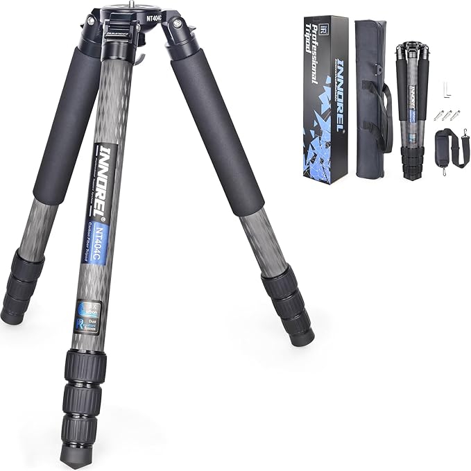 INNOREL NT404C Carbon Fiber Tripod Professional Birdwatching Heavy Duty Camera 66lb/30kg Max Load 40mm Max Tube Diameter Bowl Tripod Birdwatching Camera Stand with a 1/4" or 3/8" External Screw Hole