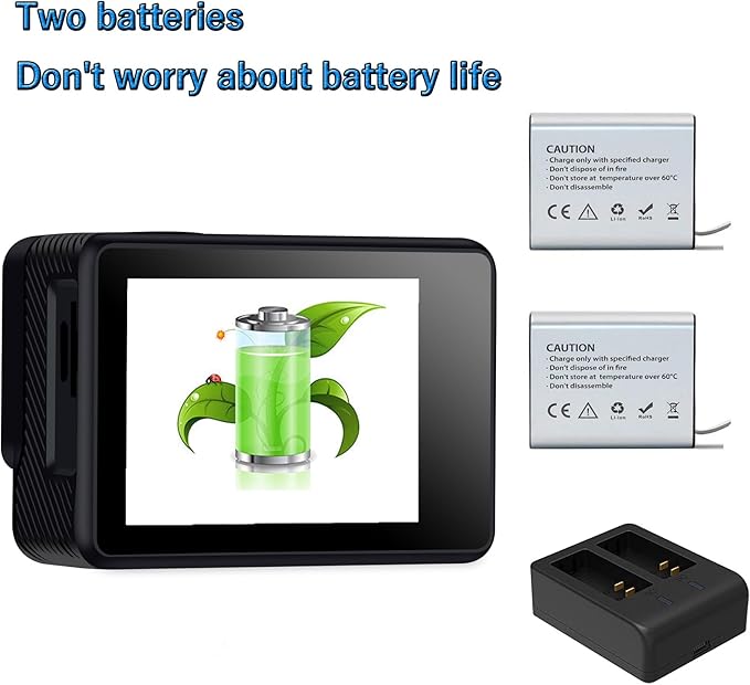 Action Camera with 32GB Memory Card Waterproof Cameras 4*Zoom Dual Screen 131FT(40m) Waterproof Underwater Camera with 2X Batteries and Multifunctional Accessories Action Cam