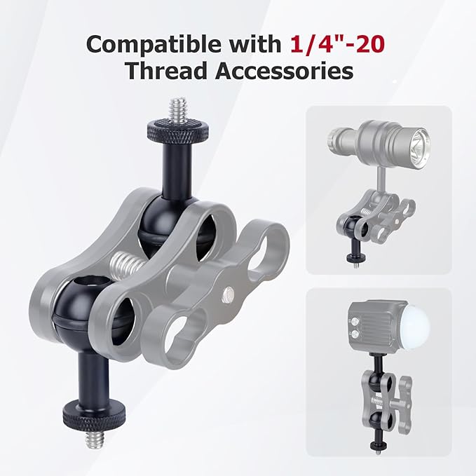 Underwater Photography Pro Kit, CNC Aluminum Butterfly Clamp with Dual 1/4"-20 Ball Head Adapters for Dive Lights, GoPr0 Hero 13-8 Housings & Camera Rigs 63140