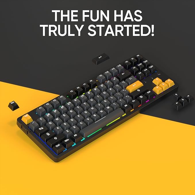 ARZOPA Wireless Mechanical Gaming Keyboard, 87 Keys RGB Backlit Gasket Mount PC Gaming, Compact Hot-Swappable Mechanical Keyboard, Sound Absorbing Pads, Custom Switch-K87