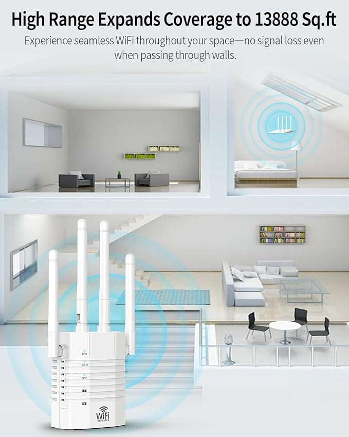 WiFi Extender, WiFi Extender Signal Booster, WiFi Booster, Covers Up to 13888 Sq.ft and 150+ Devices, Dual Band Wireless Repeater, WiFi Repeater, WiFi Extenders Signal Booster for Home