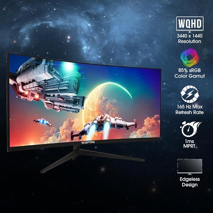 34-Inch Curved Ultrawide WQHD Gaming Monitor 3440 x 1440 R1500 up to 180Hz DisplayPort x2 99% sRGB 1ms, Machine Black 2025 (C345B Series)