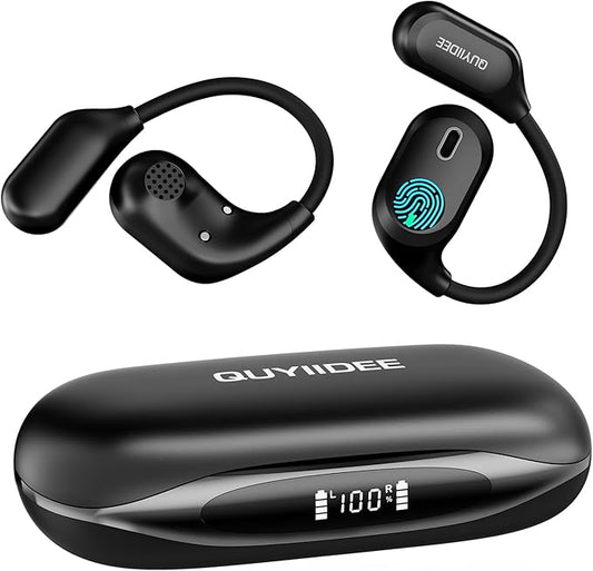 Open Ear Headphones, Bluetooth 5.4 Wireless Earbuds, 40H Playback, with LED Dgital Display, IP54 Waterproof Sports Headphones for Running, Cycling and Gym (Black)