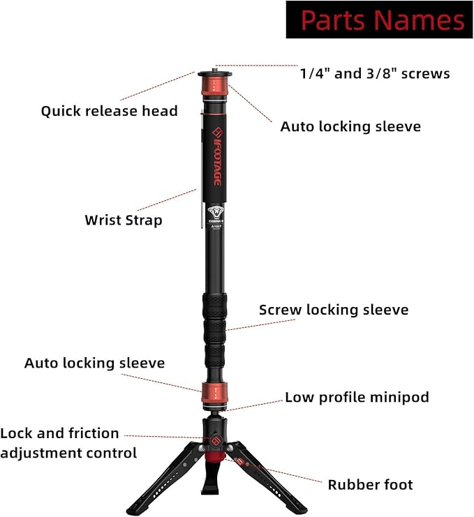 IFOOTAGE Cobra 3 A180T,Camera Monopod with Tripod Base,Aluminum Professional Video Monopod,Suitable for SLR Cameras and Camcorders(71")