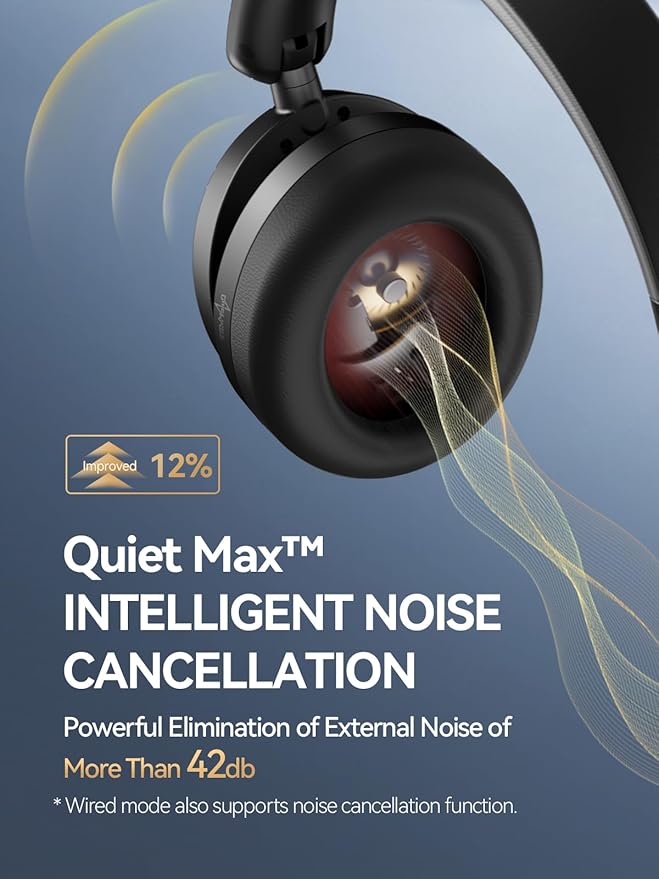 1MORE SonoFlow Pro HQ51 Wireless Over-Ear Headphones, Reduce Noise by Up to 45dB, Hi-Res Audio, 100H Playtime, App Control, Bluetooth 5.4, AI Clear Calls, Ultra-Light Comfort for Travel Office, Black