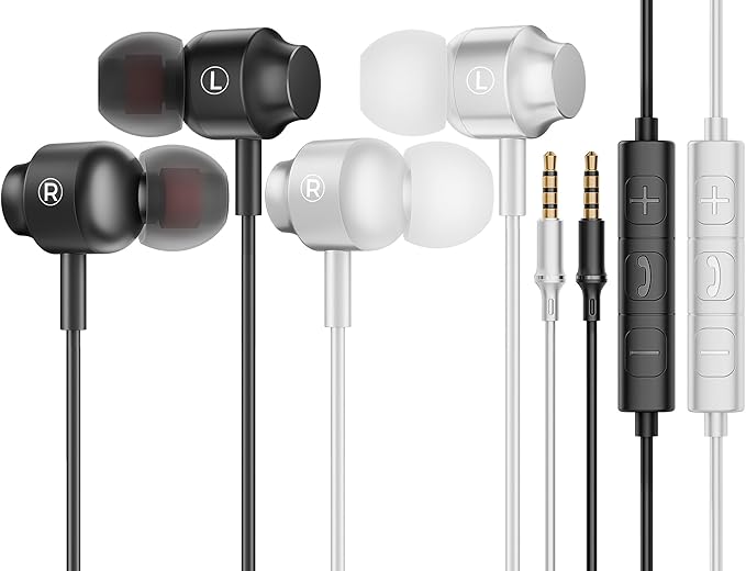2 Pack 3.5mm Jack in Ear Headphones,Wired Earbuds with Microphone with Microphone Suitable for Smartphones, Computers, Laptops, IPads, MP3 Players