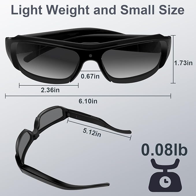 Camera Sunglasses Sports Action Smart Glasses Cam 1080P Video Camera Glasses UV Protection Polarized Lens Support Photos/Videos Recording mit 16GB Micro SD Card & Card Reader for Outdoor Activities