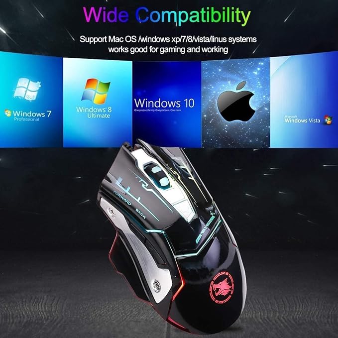 RGB Light up Wired Gaming Mouse for Computer - Durable USB Led Laptop Mice w/ 7 Color Backlit, 4 Adjust DPI Up to 3200 for Gaming, Silent & Stable PC Corded Mouse for Mac MacBook Windows Linux PS4