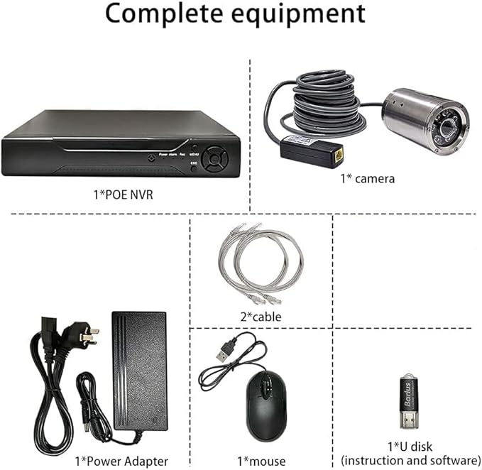 Underwater Camera Kit with POE NVR with 1TB Hard Drive, 32ft Cable for Underwater Video Recording