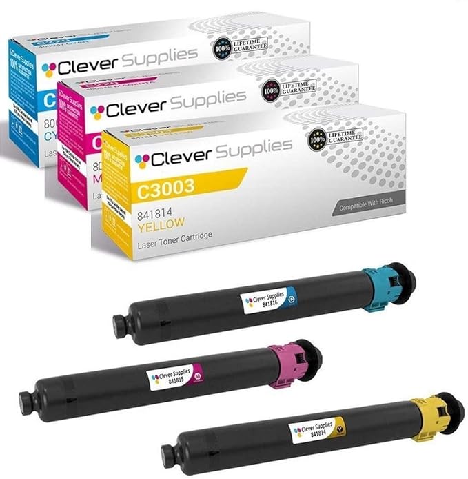 CS Replacement Toner Cartridge Compatible with Ricoh C3003 841816 Cyan 841815 Magenta 841814 Yellow Color Laser Aficio MP C3003 Aficio MP C3004 Aficio MP C3503 Aficio MP C3504 3 Color Set