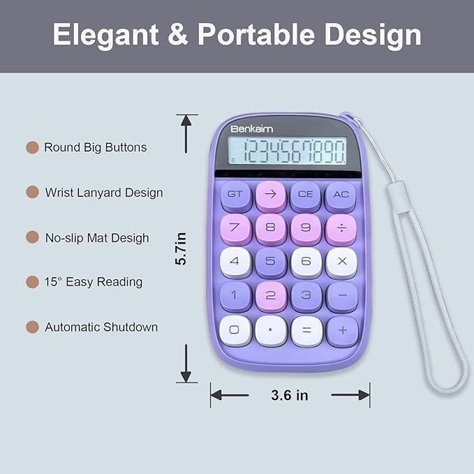 Calculators, Benkaim Desktop Calculator, Basic Standard Calculator, 10 Digit Large LCD Display Big Button Calculator, Purple Cute Desk Accessories for School, Office and Business Use (Purple)