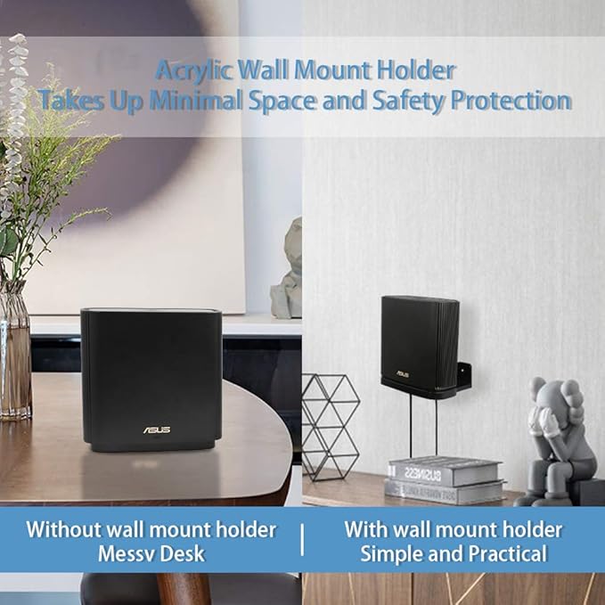 Wall Mount Holder for ASUS ZenWiFi AX AC (XT8 CT8 XT9) Whole-Home Tri-Band Mesh System WiFi 6 System Wall Bracket Hanger Stand Compatible with ASUS ZenWiFi AX AC (Black 1Pack)