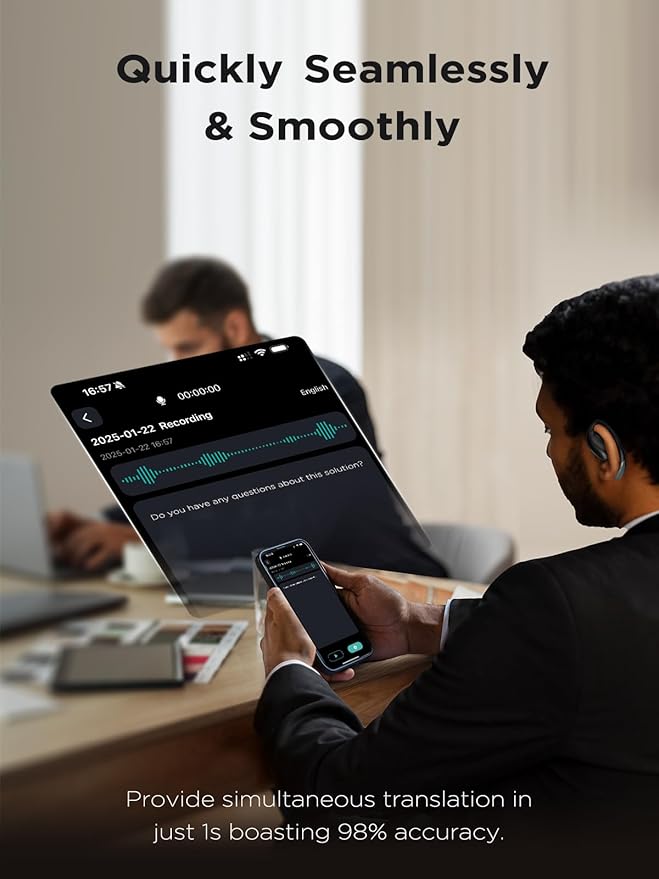 PSIER True Translation Earbuds Real Time Bluetooth 5.4 Open Ear Headphones, 134 Language Translator Earbuds with Mic Clear Call, Audifonos Traductores Inglés Español for Travel Meeting Learning, Black