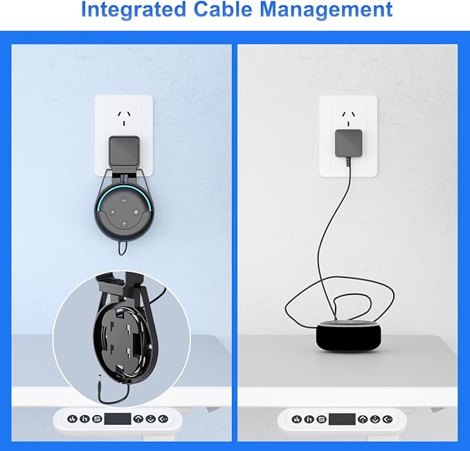 suptek Wall Mount Holder for Echo Dot 3rd Gen, Outlet Wall Mount Stand for Alexa, with Built-in Cable Management, Wall Screw or Stick-on Option, S5B