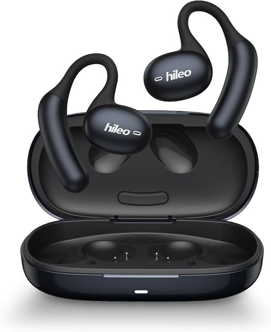 HILEO Open Ear Headphones, 2.4GHz ISM Wireless Earbuds, Long-Lasting Battery(90 Hrs), Bluetooth 5.2, Sport Over Earphones, High-Fidelity Sound, Compact Charging Case, Suitable for Running (Black)