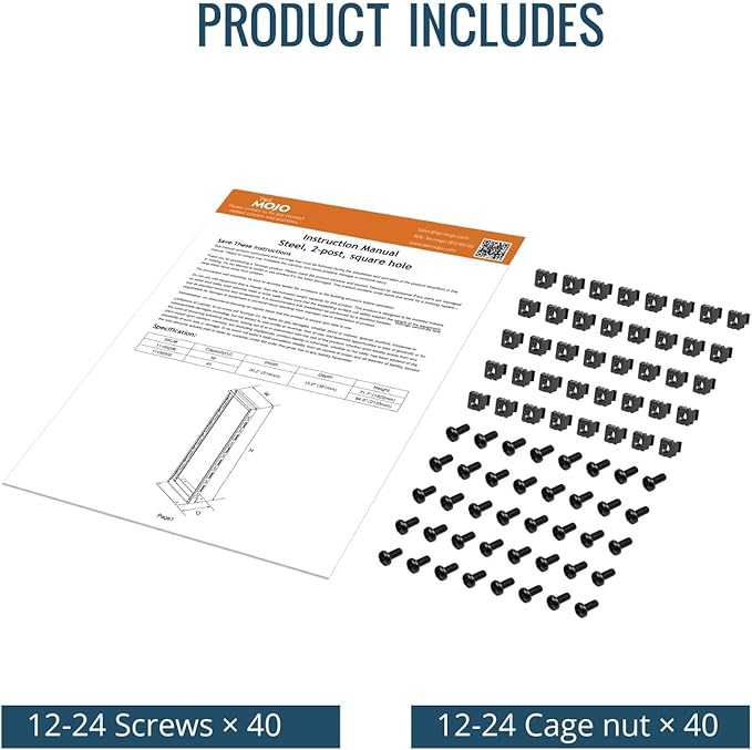 Tecmojo 45U 2-Post Open Frame Server Rack – 19" Network, Server, AV, Data & IT Equipment, Telecom & Patch Panel Mount, 1763 lbs Capacity, Black, Square Holes