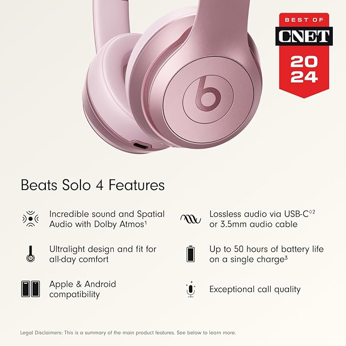 Beats Solo 4 - Wireless Bluetooth On-Ear Headphones, Apple & Android Compatible, Up to 50 Hours of Battery Life - Metallic Pink