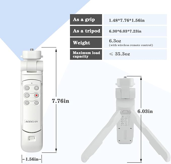 Wireless Camera Remote Control Shooting Grip and Tripod (White) with Remote Shutter Release - Replaces GP-VPT2BT for Sony ZV-1, A7 III, A6400, A7C, A7R IV, A9, FX-3, FX30, RX100 VII, RX0 II