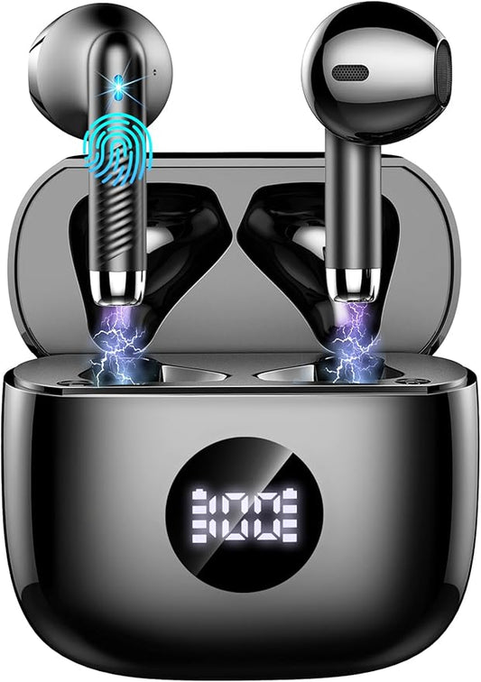 Wireless Bluetooth 5.4 Earbuds, Ear Buds LED Power Display Headphones 6D Stereo, Bluetooth Earbuds in-Ear Noise Cancelling Mic, 40H Playback Mini Case IP7 Waterproof Sports Earphones for Android iOS