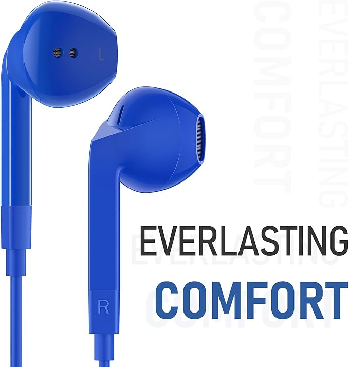 LUDOS FEROX Wired Earbuds in-Ear Headphones, 5 Years Warranty, Earphones with Microphone, Noise Isolation Corded for 3.5mm Jack Ear Buds for iPhone, Samsung, Laptop, Kids, School Students - Blue