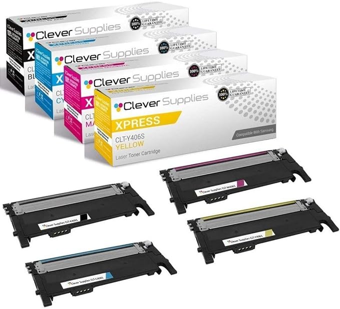 CS Replacement Toner Cartridge Compatible with Samsung Xpress C460FW CLT-K406S Black, CLT-C406S Cyan, CLT-M406S Magenta, CLT-Y406S Yellow 4 Color Set