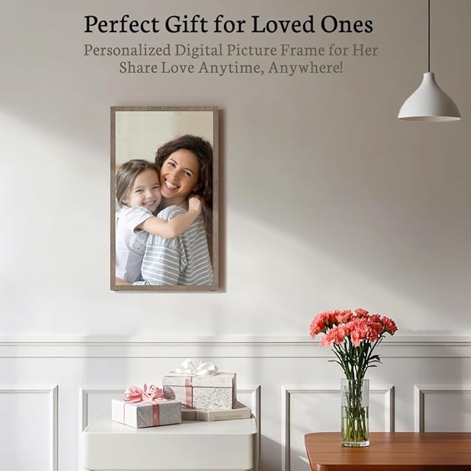 BSIMB Large Digital Picture Frame 21.5 Inch, Touchscreen 1920x1080 FHD WiFi Digital Photo Frame Electronic 32GB Remote Control, Share Pictures/Videos via App/USB/SD Easy Setup Gifts for Mom, Dark Wood