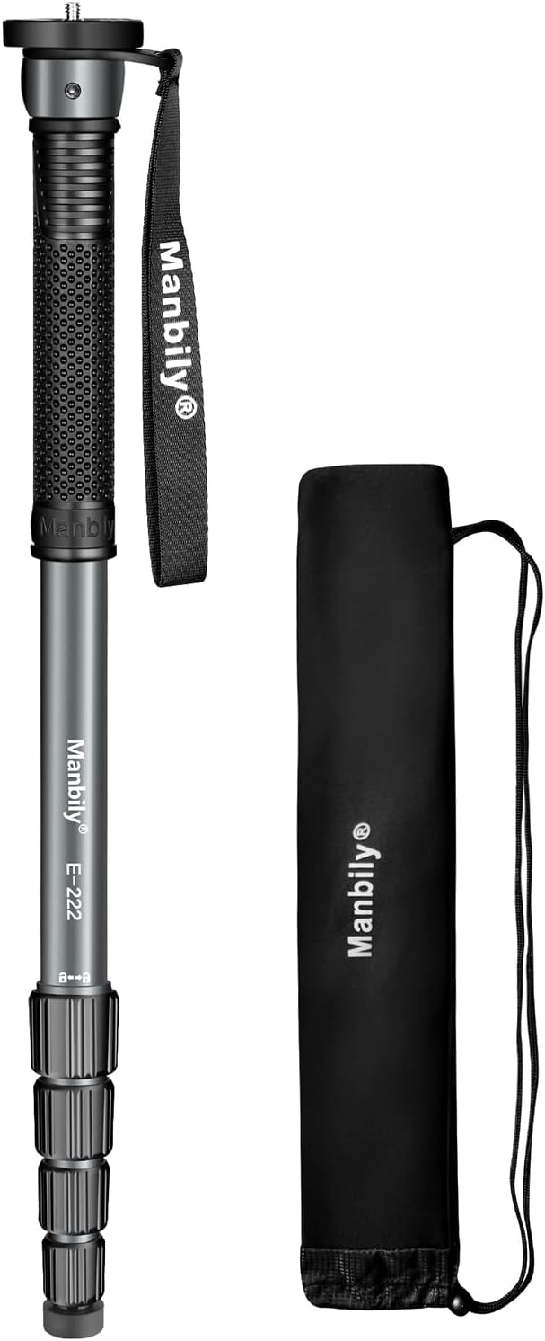 Manbily 65-Inch Camera Monopod, 5 Sections Aluminum Travel Monopod for Canon Nikon Sony DSLR Cameras Video Camcorder, Compact Portable Lightweight（E-222） (Gray)