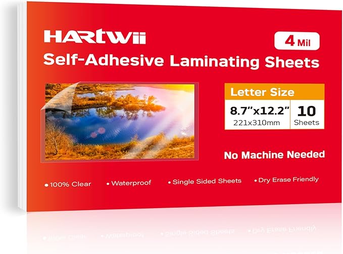 10 PCS Self Adhesive Laminating Sheets,8.7 x 12.2 Clear Laminating Sheets No Machine Needed,Self Sealing Laminating Sheets Suitable for 8.5 x 11 Inches Letter Size