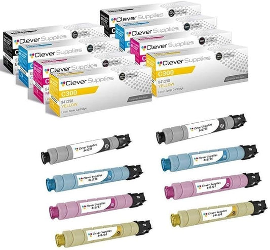 CS Replacement Toner Cartridge Compatible with Ricoh C300 841295 Black 841296 Cyan 841297 Magenta 841298 Yellow Color Laser Aficio MP C300 Aficio MP C300SR Aficio MP C400 Aficio MP C400SR 8 Color Set
