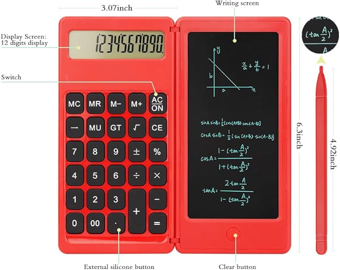 Desk Calculator, Desktop Small Calculators with Writing Notepad, Basic 4-Function Math Large Button Calculator, School Supplies for Kids, Middle/High School Students (Red)